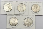 (5)Five-Walking Liberty Silver Half Dollars-Various Years-Circulated-5 Coin Lot