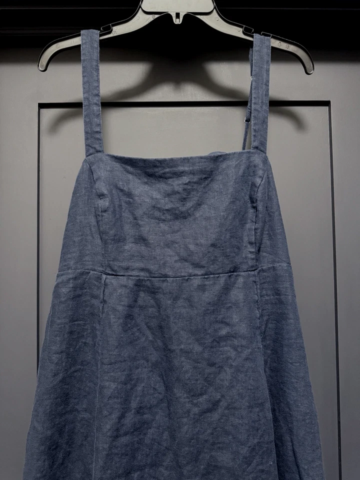 ABERCROMBIE & FITCH XL Women Linen Maxi Sun Long Dress Pockets Navy - Image 3 of 4