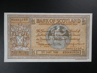 EARLY DESIGN & DATE 1939 BANK OF SCOTLAND £1 BANKNOTE ORIGINAL GVF