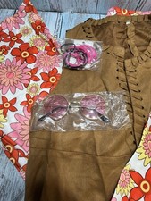 7 Pcs 60s 70s Costume for Women Hippie Peace Sign Boho Flared Pants Fringe Vest