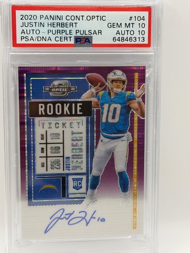 Justin Herbert [Autograph Purple Pulsar] #104 2020 Panini Contenders Optic card