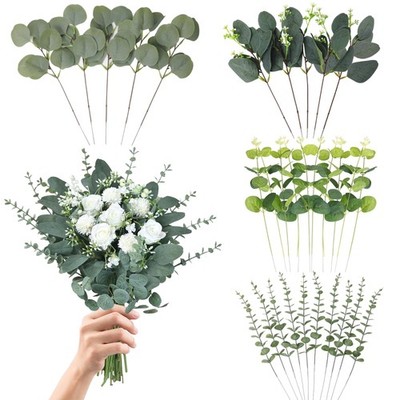 Eucalyptus Leaves Stems 30 PCS, 4 Kinds Mixed Artificial Greenery Stems for W...
