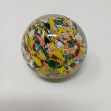 Vintage Murano Millefiori Art Glass Paperweight Yellow Cofetti