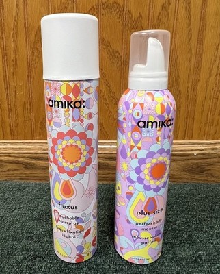 2 Pack  Amika Fluxus touchable Hairspray 8.2oz & Body Mouse Plus New & Authentic