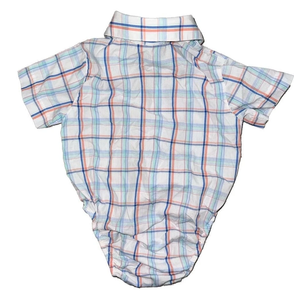 Детский комбинезон для мальчиков синий клетчатый с коротким рукавом с воротником на пуговицах с галстуком-бабочкой - Изображение 4 из 4