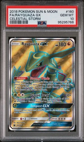 2018 Pokemon Sun & Moon Rayquaza GX Full Art PSA 10 Celestial Storm 160