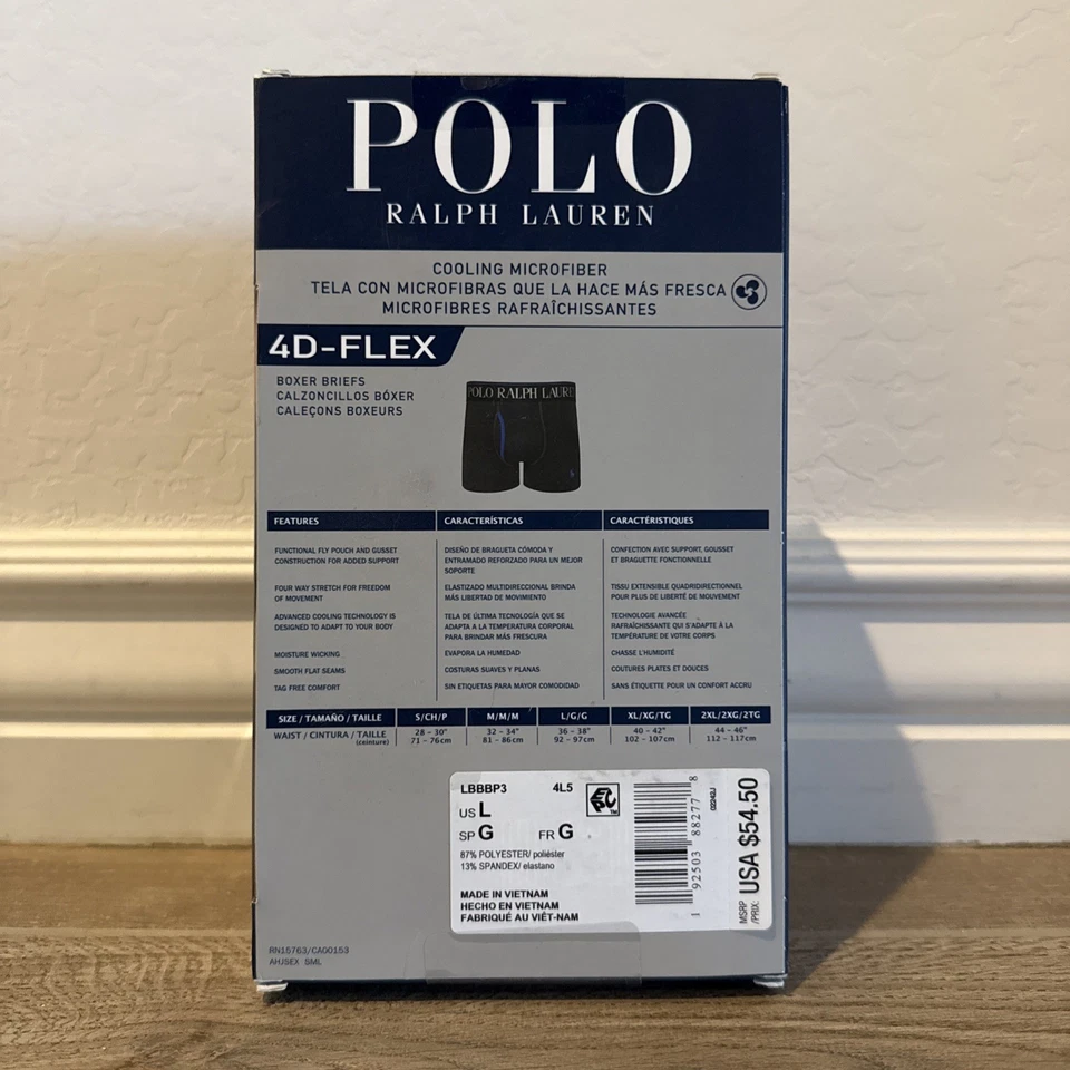 Polo Ralph Lauren 3-Pack 4D-Flex Cool Boxer Briefs Black/Orange/Green Large - Image 2 of 3