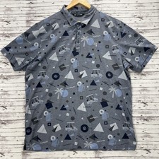 Travis Mathew Mens Sz. 2XL Prestige Polo Shirt Gray Blue Golf Carts Palms Drinks