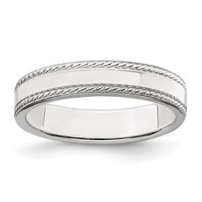 Sterling Silver 4mm Flat with Rope Edge Band Ring Size 8