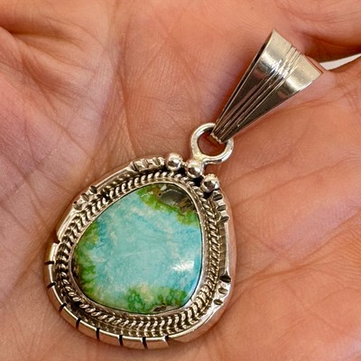 Navajo Sonoran Gold Turquoise Pendant  1 3/4'' Sterling by Yellowhair  8.2grams