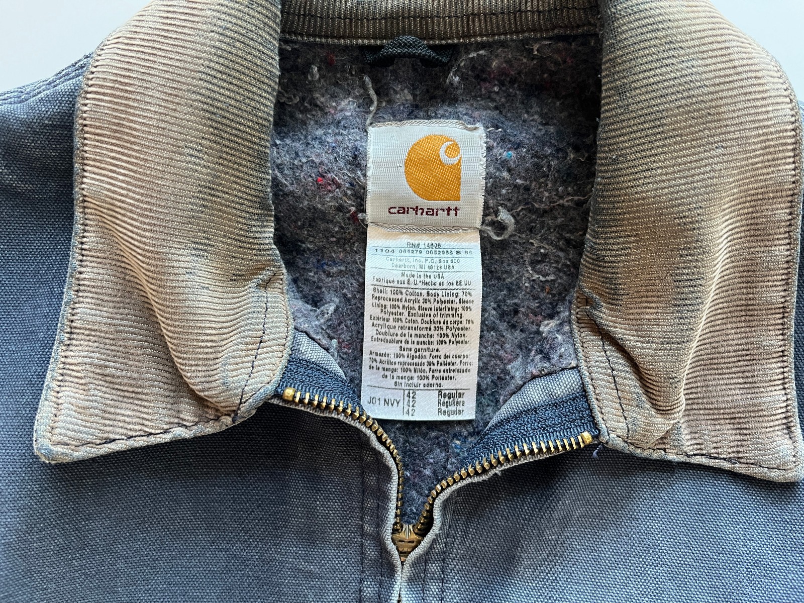 Vintage Carhartt J01 NVY Detroit Jacket Size 42 Regular Workwear Blanket Lining image 5