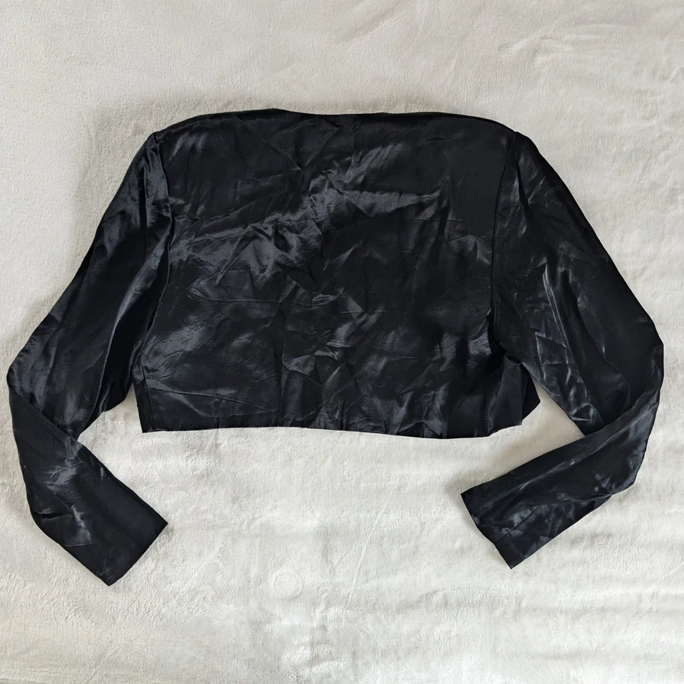 De Colección Roberta Negro Satinado Recortado Bolero Chaqueta Manga Larga Ropa de Noche Mujeres M Foto 2 de 4