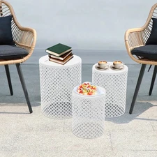 3pcs Outdoor Side Table Metal Frame Accent Table Modern Cylindrical End Table