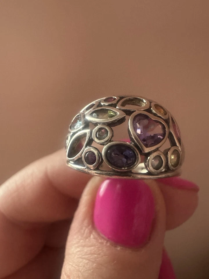 Anillo Lorenzo Plata de Ley 925 Multi Piedras Preciosas Talla 7 (Faltan 2 Piedras)  Foto 3 de 4