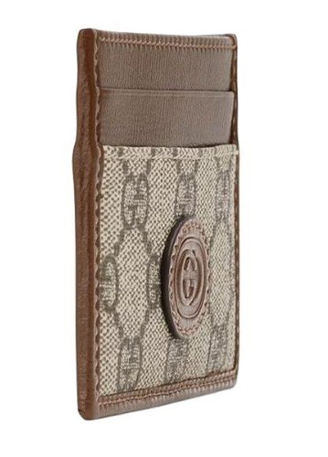 NEW GUCCI GG SUPREME BROWN LEATHER INTERLOCKING G LOGO CARD CASE WALLET W /BOX - Picture 4 of 7