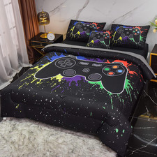 6Pcs Gamer Comforter Set with Sheets for Boys Girls Kids Teens, Colorful Graffit