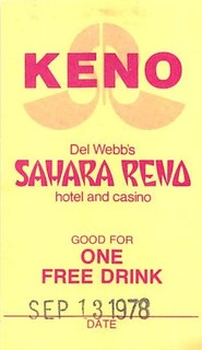 Del Webb's Sahara Reno Casino Vintage Paper Drink Coupon 1978