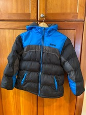 Boys Puffer Jacket Hooded Size S 8 Fleece Lined Pacific Trail Black/Sky Blue