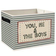 Boy Nursery Storage Bins Box with Handles, You Me and the Boys Blue Striped F...
