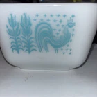 Vintage Pyrex 0501 B Amish Butter-print  Fridge Dish 1 1/2 Cup Rooster blue
