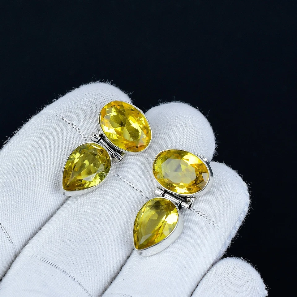 Citrino Gemma Orecchini 925 Argento Sterling Boho Gioielli Per Natale Regalo - Immagine 3 di 4