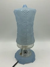 Vintage Art Deco Blue Glass Boudoir Lamp 10” Tested/Works /s