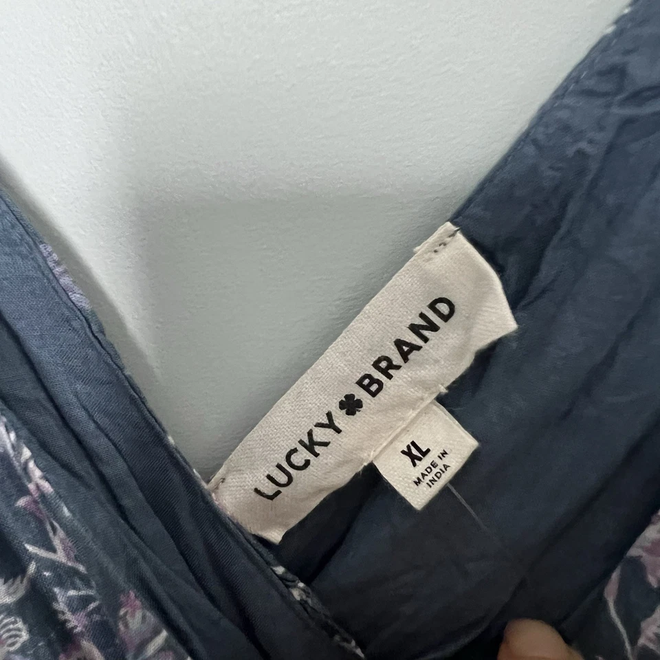 Maxi Vestido Lucky Brand Beachy Breezy Talla XL V Cuello Oscuro Floral Boho Chic Resort Foto 4 de 4