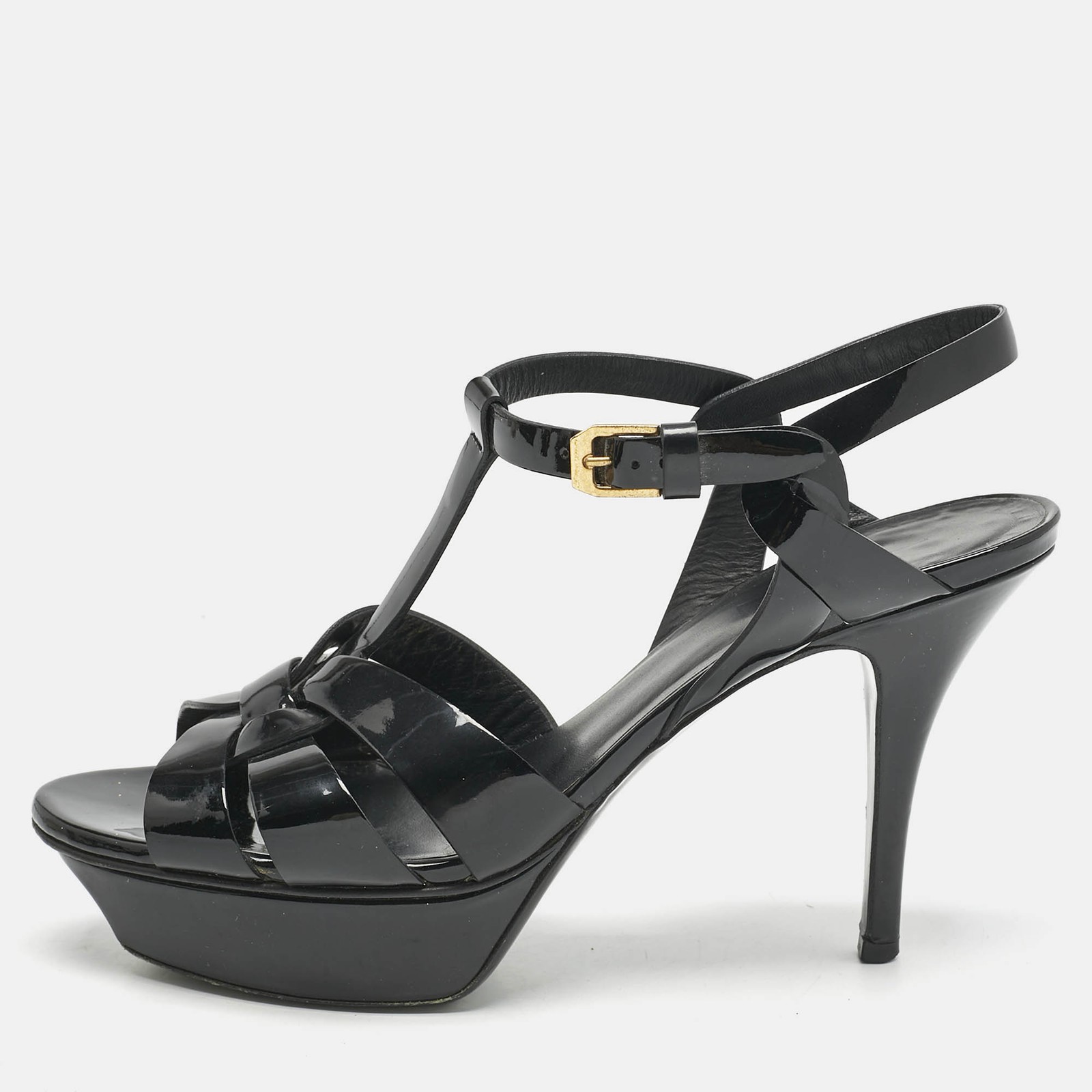 Sandali Saint Laurent neri in vernice con plateau omaggio taglia 38 5