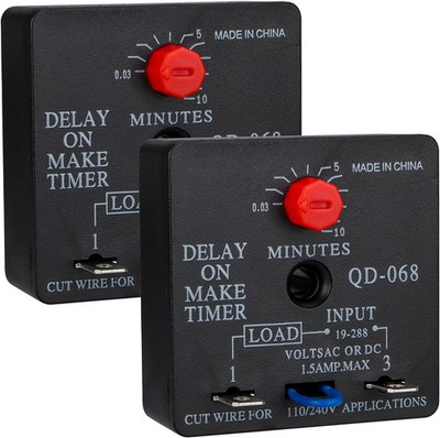 2Pcs Delay On Make Timer, QD-068, 0.03 to 10 Min, Adjustable Delay, 19-288 VAC O