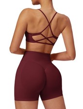 Workout Sets for Women 2 Piece Seamless Backless Sports Bra Scrunch Butt High...
