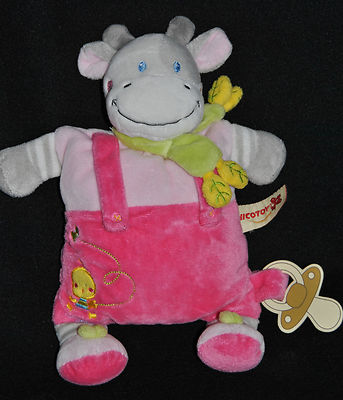 Peluche Doudou Vache Rose NICOTOY Girafe Fille Semi Plat Attache