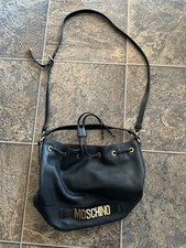 Borsa a secchiello Moschino in morbida pelle con logo e ciottoli - Nero/Oro AUTENTICATA