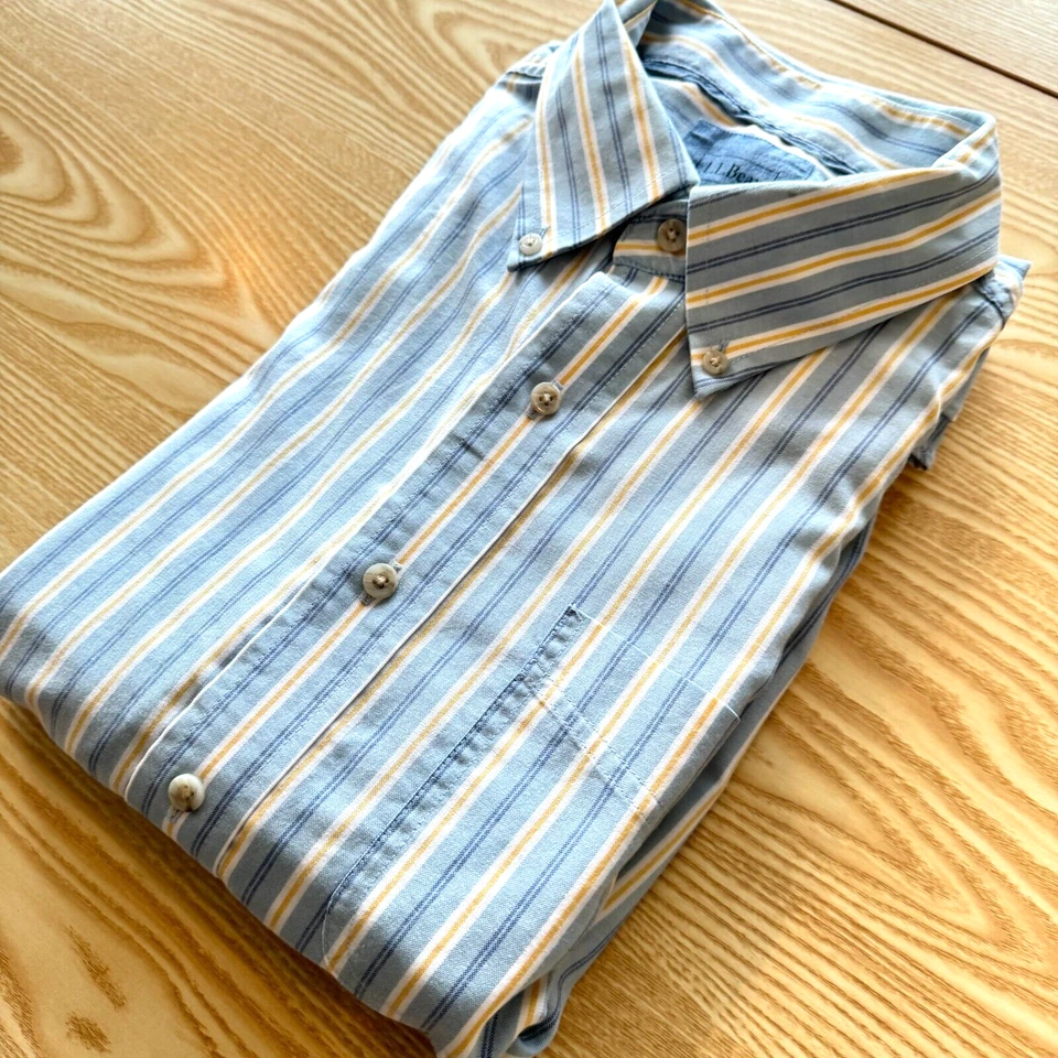 L.L.Bean Large Shirt Mens Blue White Striped 26" Pit-to-Pit Designer Fashion Men - Image 2 of 4