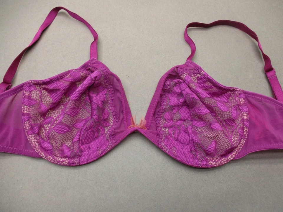 32D Betsey Johnson женщин фиолетовый кружева без подкладки на косточках назад застежки Demi бюстгальтер 5K - Изображение 2 из 4