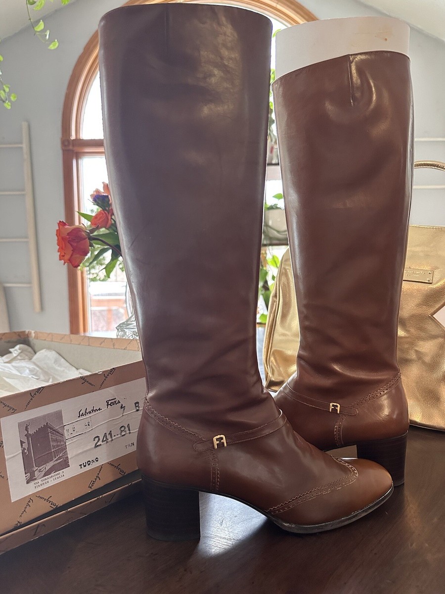 Vintage Salvatore Ferragamo Carla Womens 7 B Tall Brown Leather
