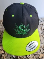 Yupoong The Classics Black Marijuana Leaf Snapback Baseball Style Hat Stoney