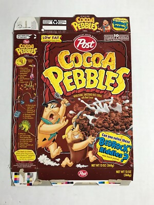 VTG CEREAL Empty  BOX Post Cocoa Pebbles 1999  Bedrock Riddles The Flintstones