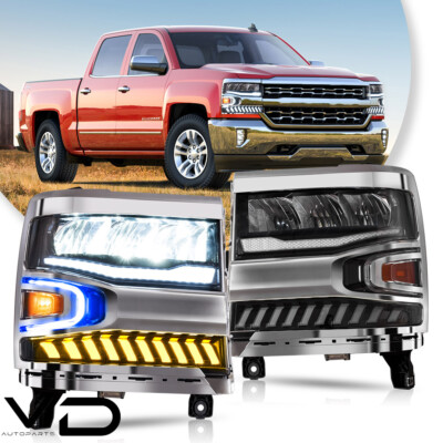 For Chevy Silverado 1500 LS LT 2016 2017 2018 Chrome LED Headlights w/Sequential