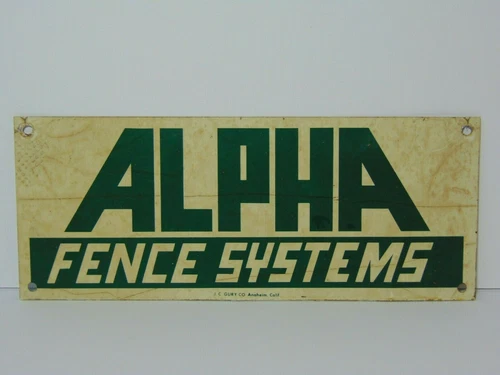 Vintage 1970s ALPHA FENCE SYSTEMS ST. LOUIS MISSOURI TIN METAL ADVERTISING SIGN