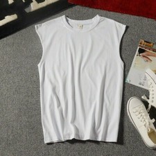Men Vest Basic Tank Top Sleeveless T-shirt Cotton Tee Loose Sports Gym Fashion