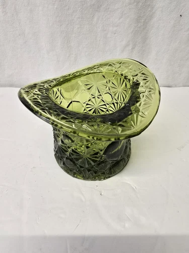 Vintage Fenton Toothpick Holder Olive Green Glass Large Top Hat Daisy & Button