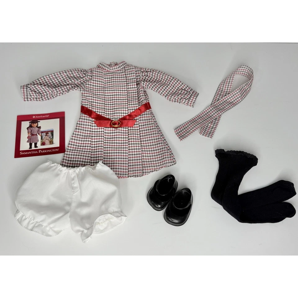 American Girl Samantha Meet Conjunto Muñeca Vestido Medias Zapatos Bloomers Cinta De Colección Foto 4 de 4