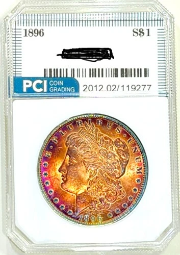 1896-P  Gem BU +++  Morgan Dollar Beautiful Rainbow Toned Full Obverse Color