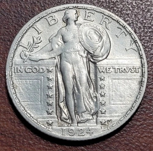 1924 Standing Liberty Quarter Ch. VF Very Fine Details Silver 25c Coin Cleaned