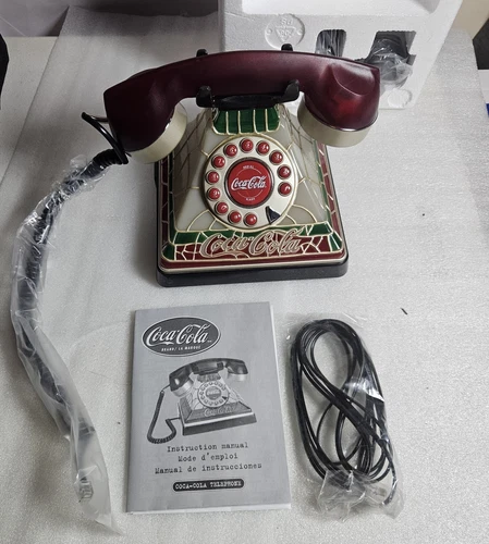 Coca Cola Telephone 2001 Stained Glass Tiffany Style Desk Phone Promo Vintage
