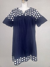 J CREW Bell Sleeve Navy Polka Dot Poplin Shift Dress SZ 6 Embroidered Keyhole