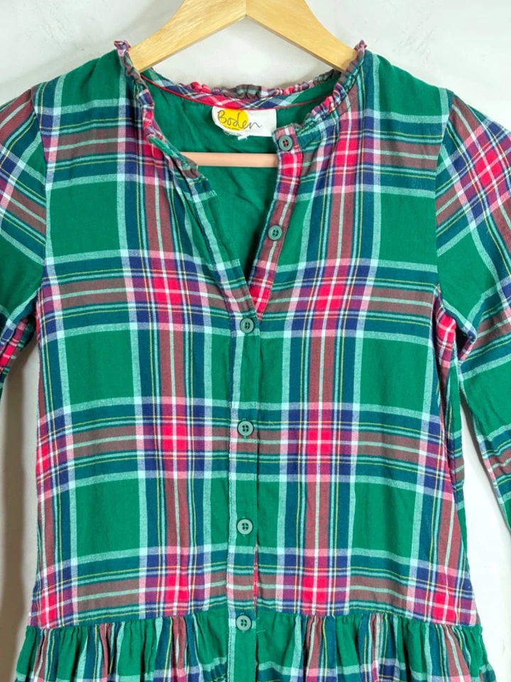 Mini Boden Christmas Dress 9-10Y Plaid Green Tartan Classic Holiday Pocket Retro - Image 3 of 4