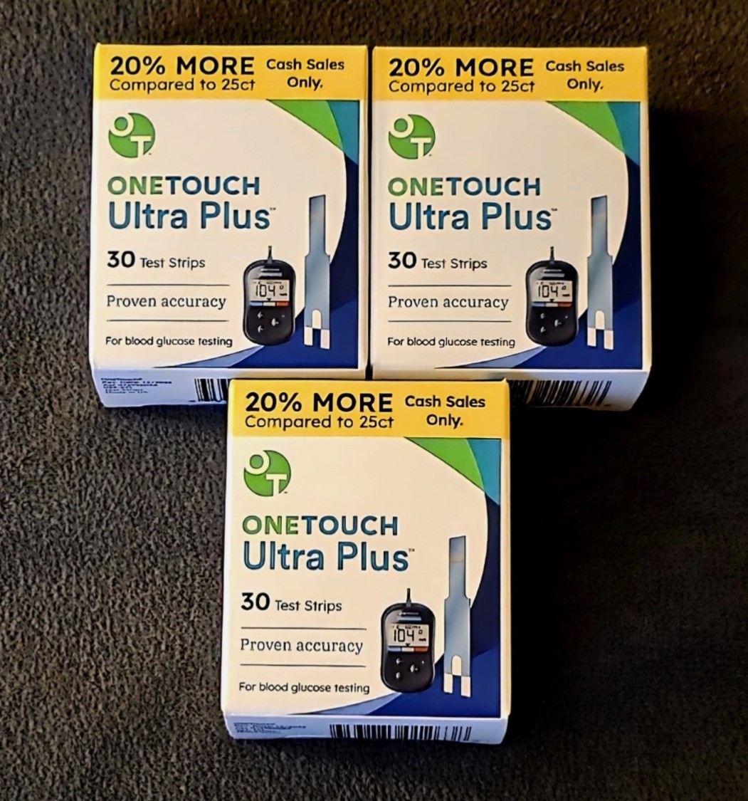 One Touch Ultra Plus Glucose Test Strips - 30 Strips X 3 - Expires 03/21/2026