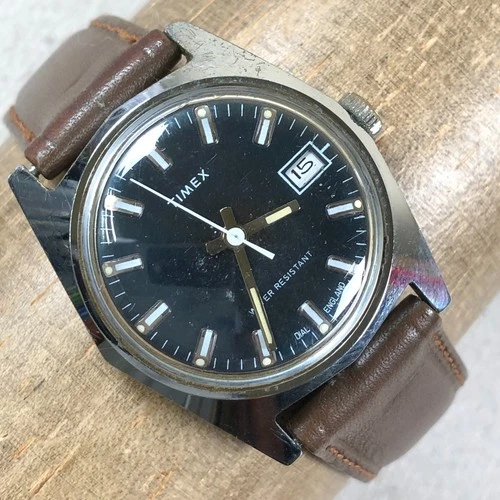 Vintage Timex Marlin Women Dress Date Leather Mechanical Wind 32mm Watch 6 1/2"