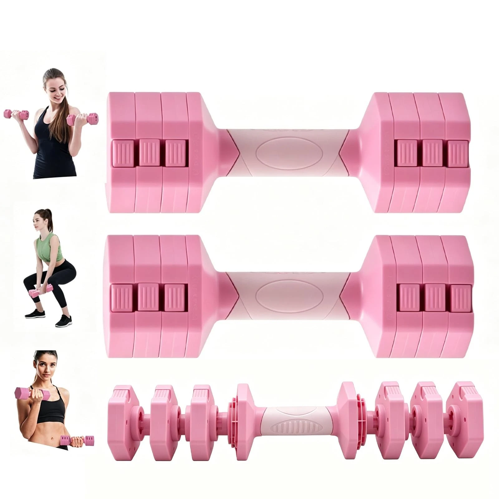 Pink Adjustable Dumbbells Set 5 LB Pair - Quick Dial System for Instant Weigh...